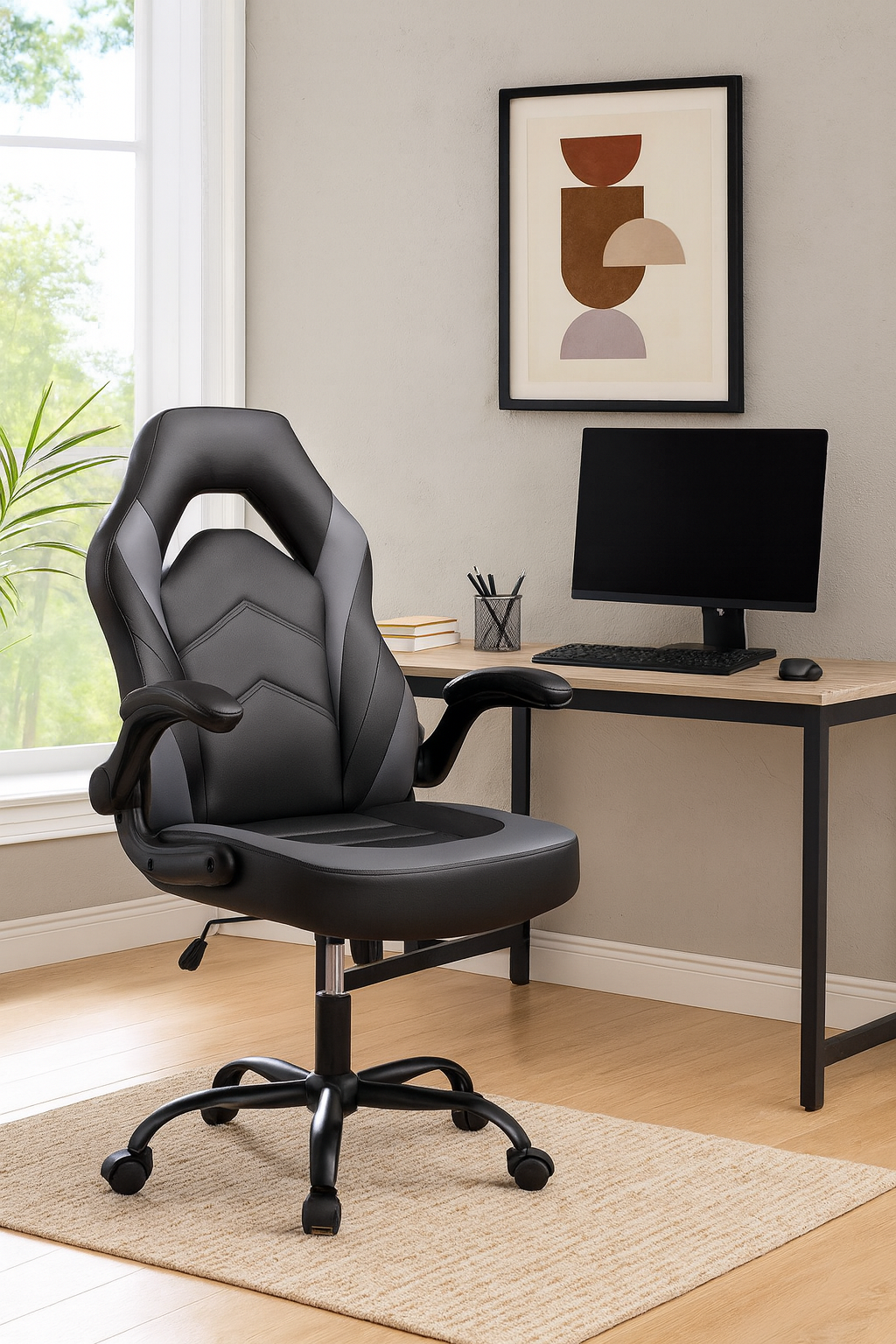 Adjustable Leather Chair with Flip-up Armrest