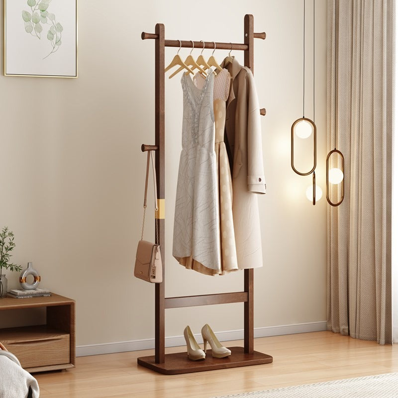 Wood Clothes Rack Garment Rack with Tier Storage Shelves and Coat Hooks Portable Cloest Organizer Garment Rack (Walnut)
