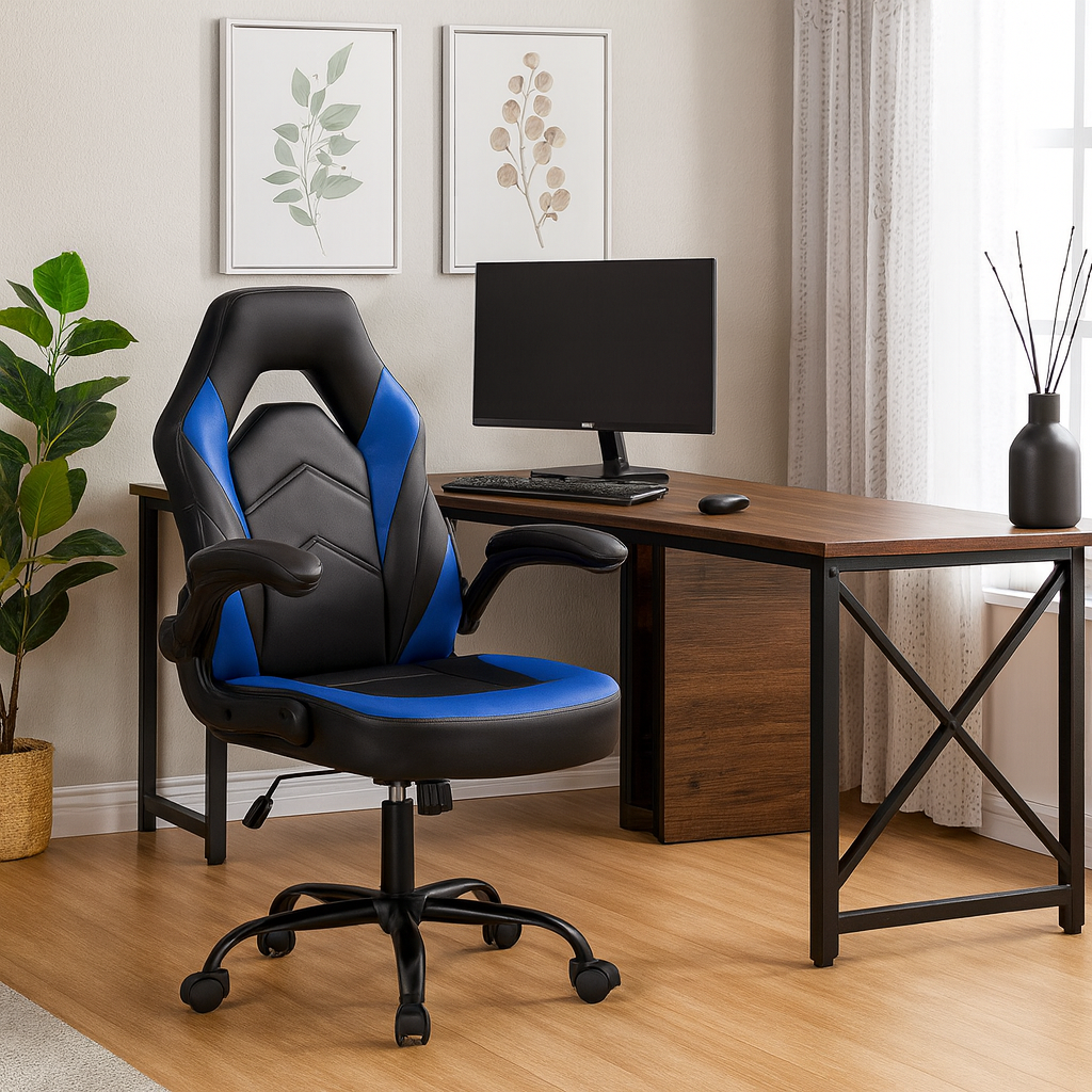 Adjustable Leather Chair with Flip-up Armrest