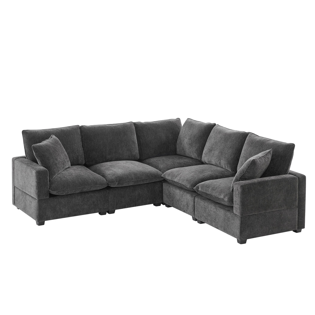 Modular Sofa, 5 Seat Chenille Sectional Couch Set with Pillows, Freely Combinable Indoor Furniture, 2 Colors