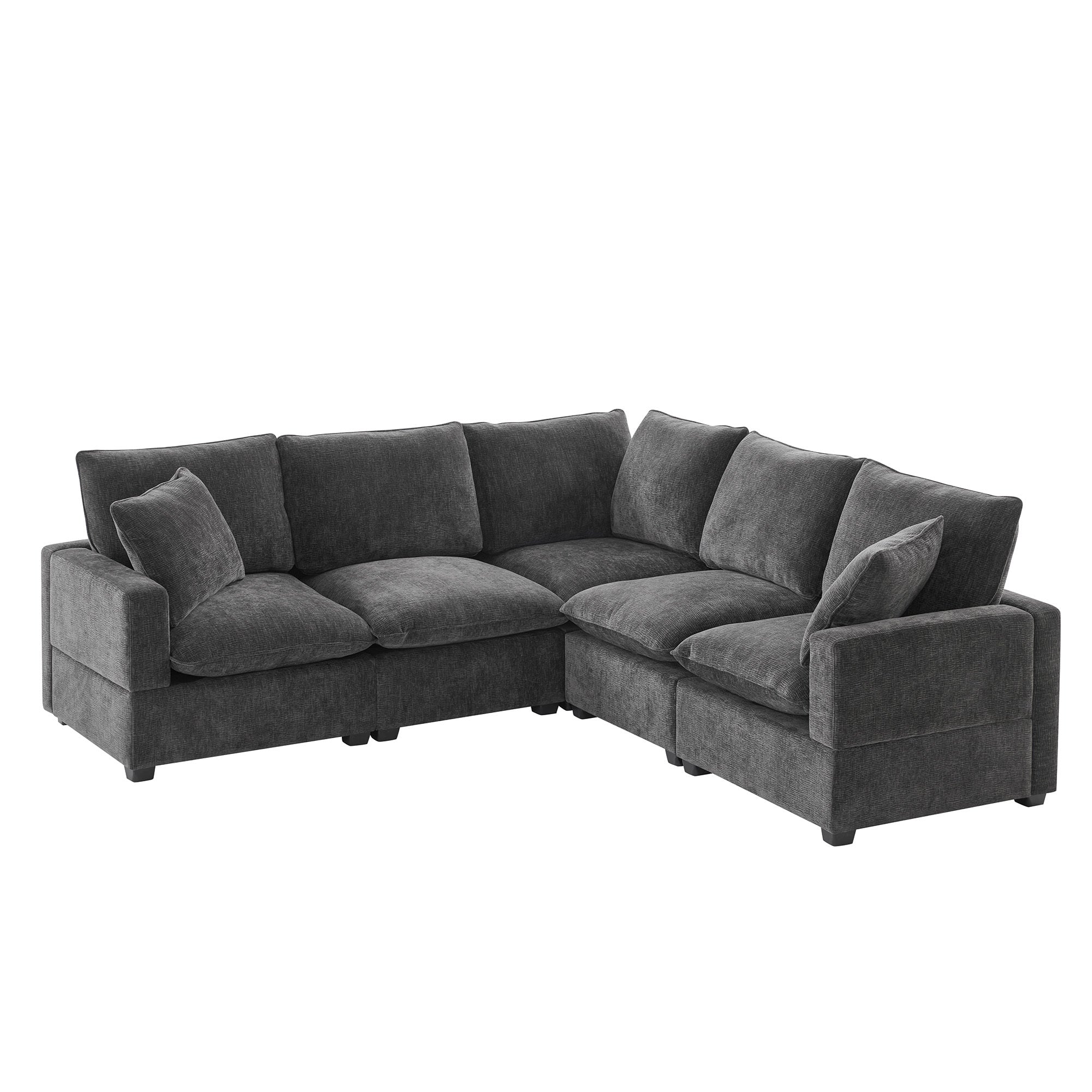 Modular Sofa, 5 Seat Chenille Sectional Couch Set with Pillows, Freely Combinable Indoor Furniture, 2 Colors